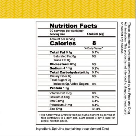 Zinc Spirulina Nutrition facts